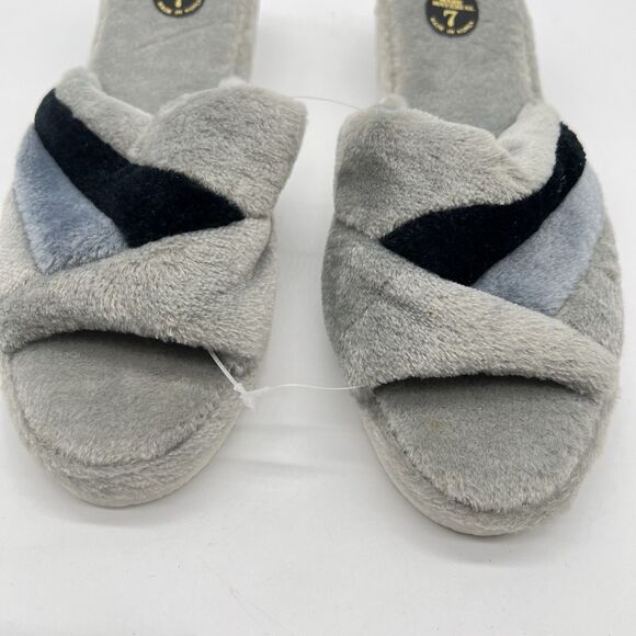 VTG 1 Pairs of 1980s Blue/Gray Color Blocked Velvet Boudoir Slippers -Size 7 - Picture 3 of 6